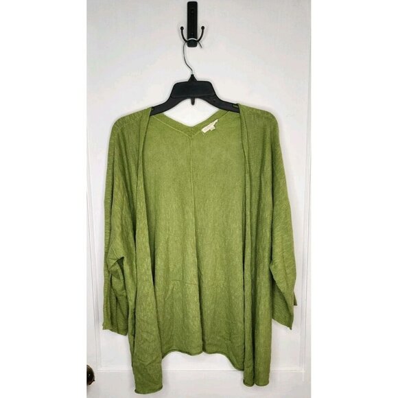 EILEEN FISHER Cactus Green Linen Cotton Slub Kimono Cardigan Size Small - Picture 1 of 4